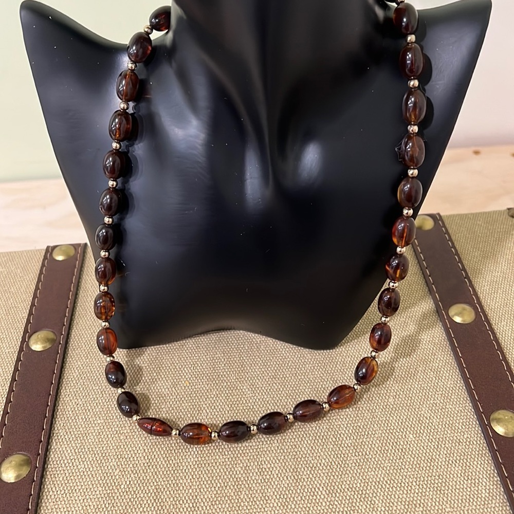 Vintage Amber Root Beer Lucite Bead Necklace